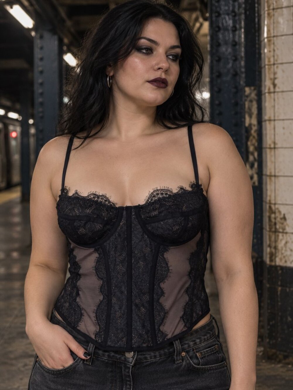 Out From Under Modern Love Black Lace Corset Top Urban Outfitters Goth Tagged XL